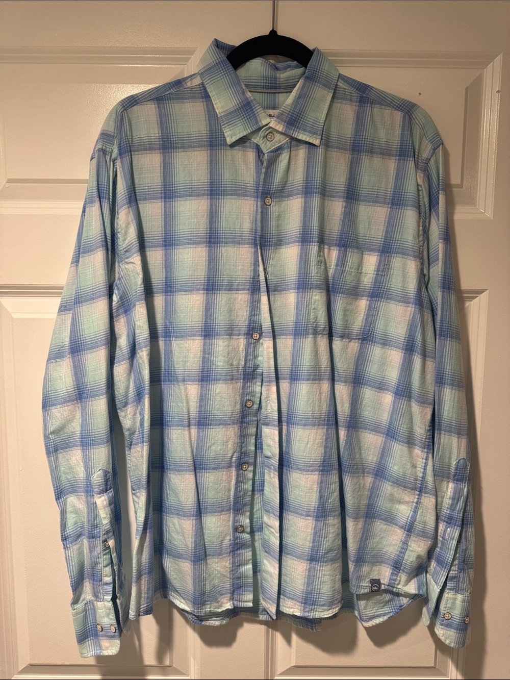 Peter Millar Light Blue and White Plaid Button-Down Shirt